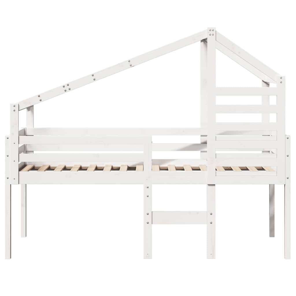 Hochbett mit Dach Weiß 90x200 cm Massivholz Kiefer