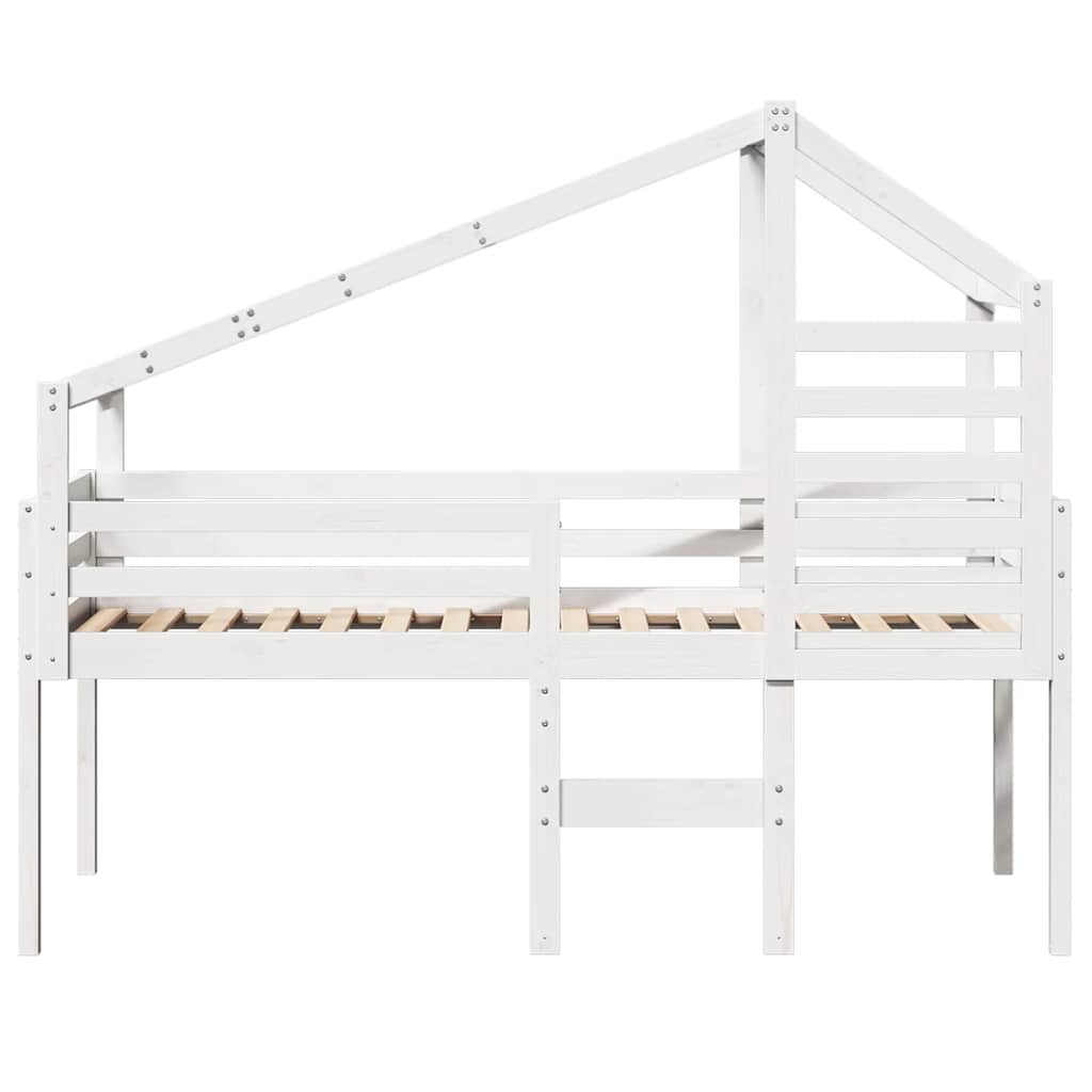 Hochbett mit Dach Weiß 90x190 cm Massivholz Kiefer