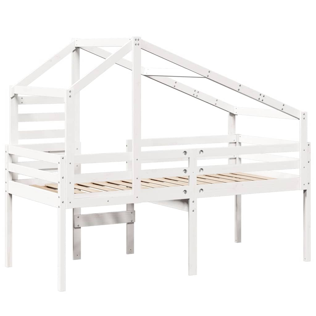 Hochbett mit Dach Weiß 90x190 cm Massivholz Kiefer