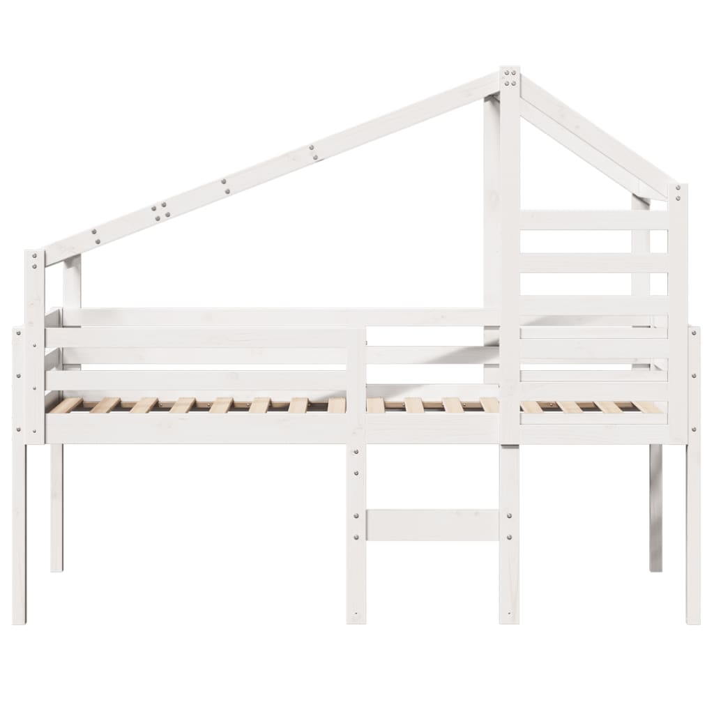Hochbett mit Dach Weiß 75x190 cm Massivholz Kiefer