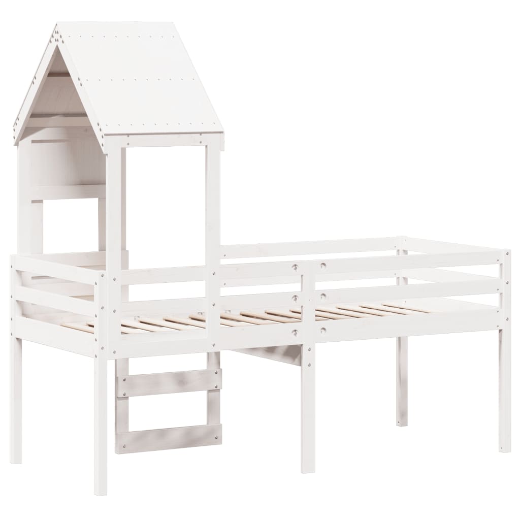 Hochbett mit Dach Weiß 90x190 cm Massivholz Kiefer