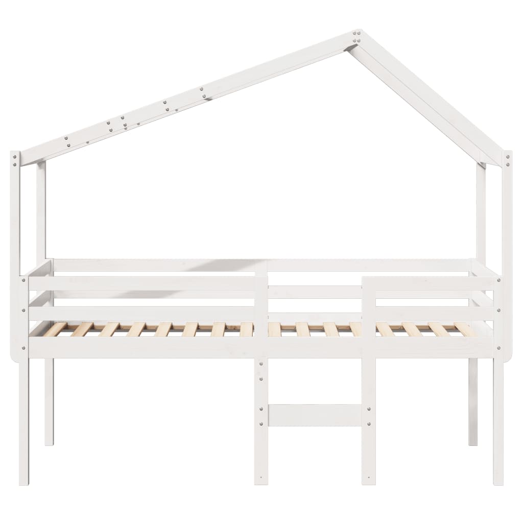 Hochbett mit Dach Weiß 75x190 cm Massivholz Kiefer