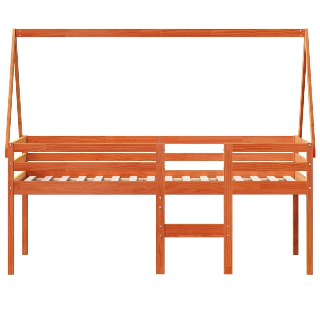 Hochbett mit Dach Wachsbraun 75x190 cm Massivholz Kiefer