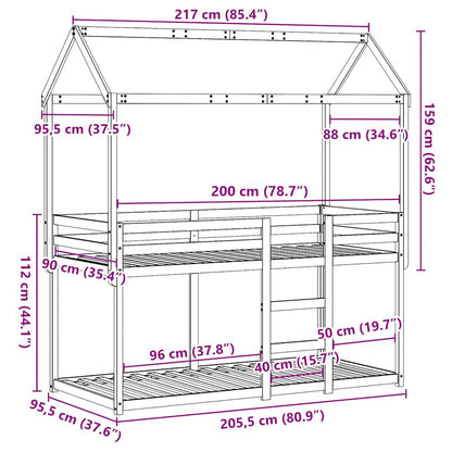 Etagenbett ohne Matratze 90x200 cm Massivholz Kiefer