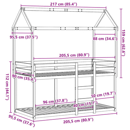 Etagenbett ohne Matratze 90x200 cm Massivholz Kiefer