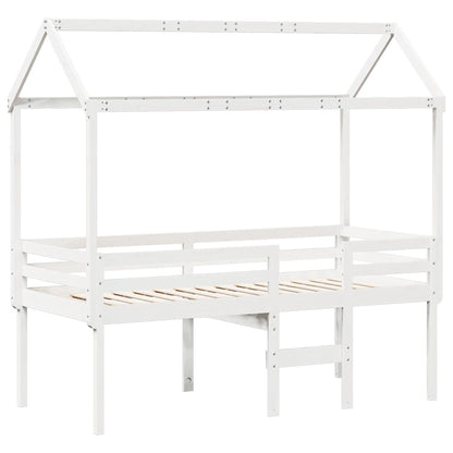 Hochbett mit Dach Weiß 90x200 cm Massivholz Kiefer