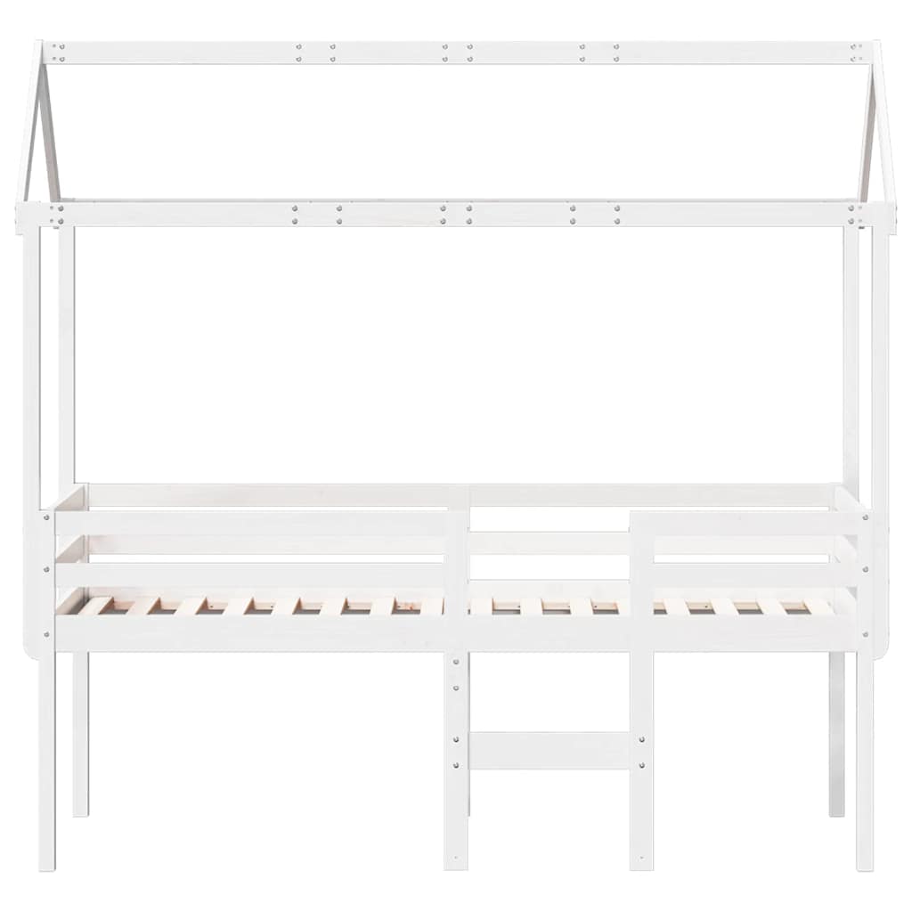 Hochbett mit Dach Weiß 90x190 cm Massivholz Kiefer