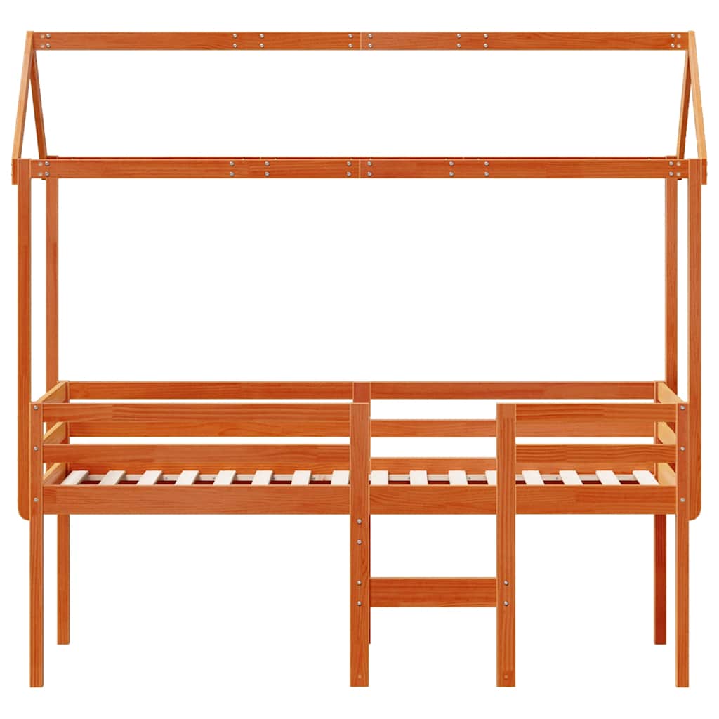 Hochbett mit Dach Wachsbraun 90x190 cm Massivholz Kiefer