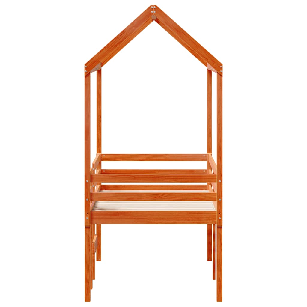 Hochbett mit Dach Wachsbraun 90x190 cm Massivholz Kiefer