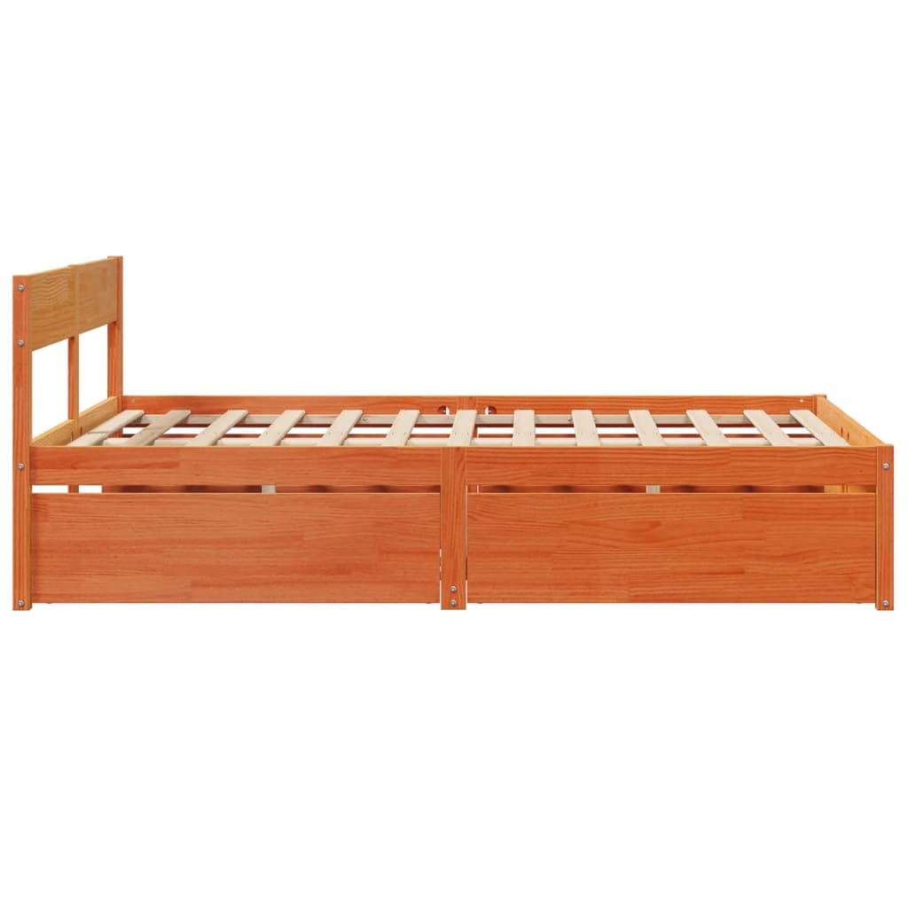Massivholzbett ohne Matratze Wachsbraun 135x190 cm Kiefernholz