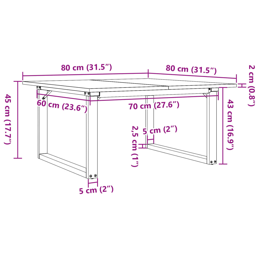 Coffee table O-frame 80x80x45cm solid pine and cast iron