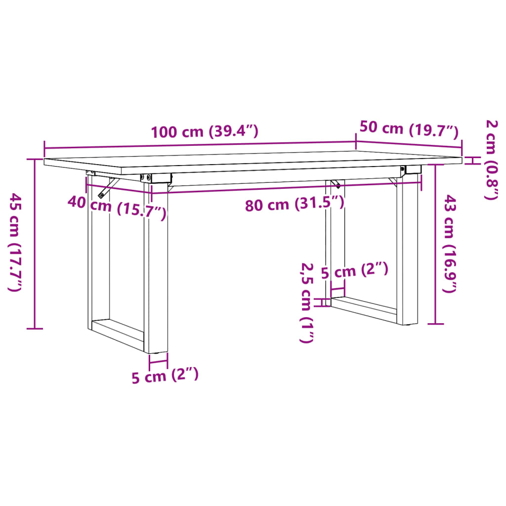 Couchtisch O-Gestell 100x50x45 cm Massivholz Kiefer & Stahl