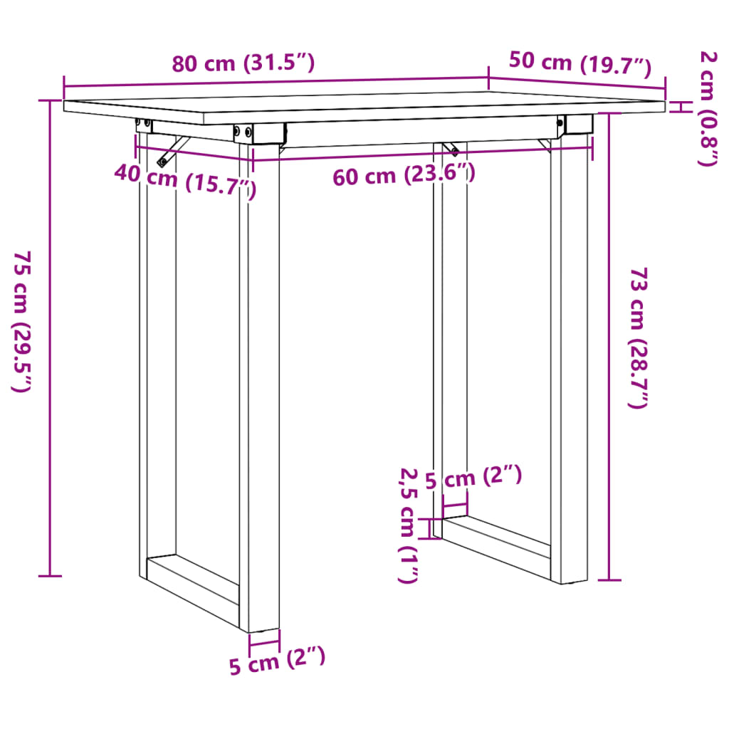 Esstisch O-Gestell 80x50x75 cm Massivholz Kiefer und Gusseisen