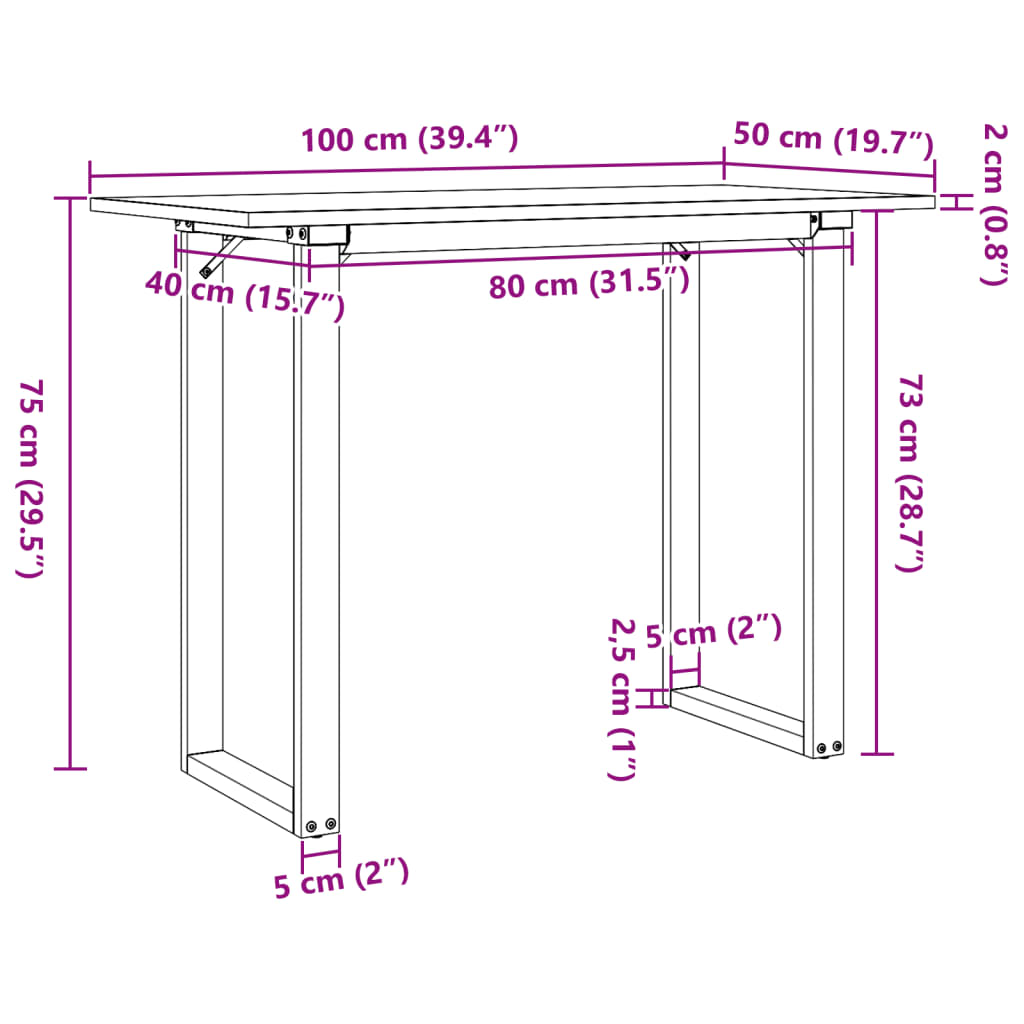 Esstisch O-Gestell 100x50x75 cm Massivholz Kiefer und Gusseisen