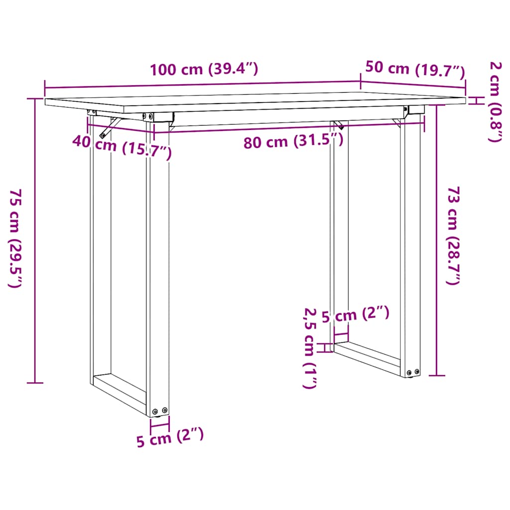 Esstisch O-Gestell 100x50x75 cm Massivholz Kiefer und Stahl
