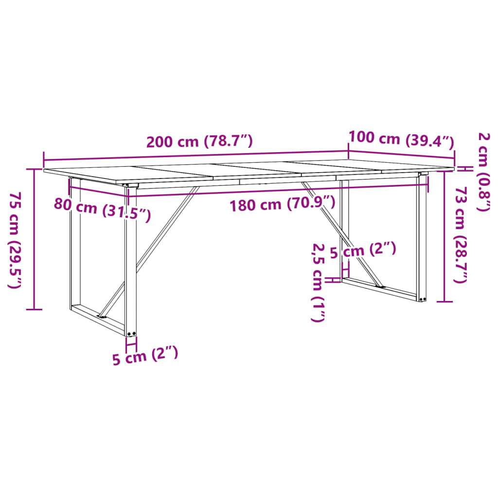 Esstisch O-Gestell 200x100x75cm Massivholz Kiefer und Stahl