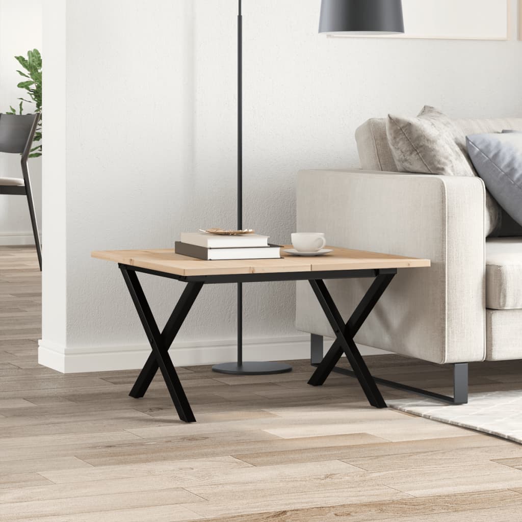 Table basse X-frame 60x60x40cm pin massif et acier