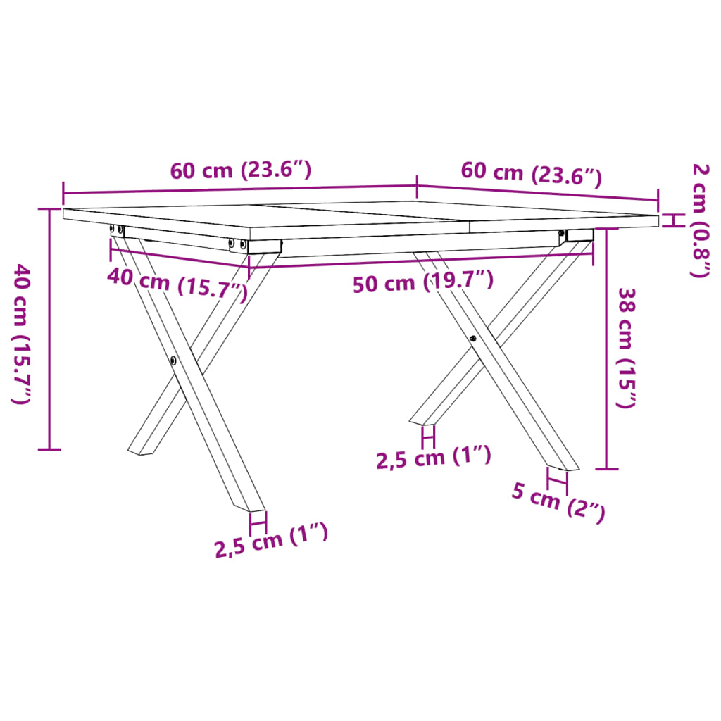 Table basse X-frame 60x60x40cm pin massif et acier