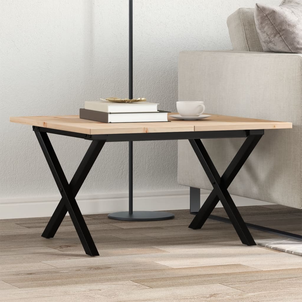 Table basse X-frame 60x60x40cm pin massif et acier