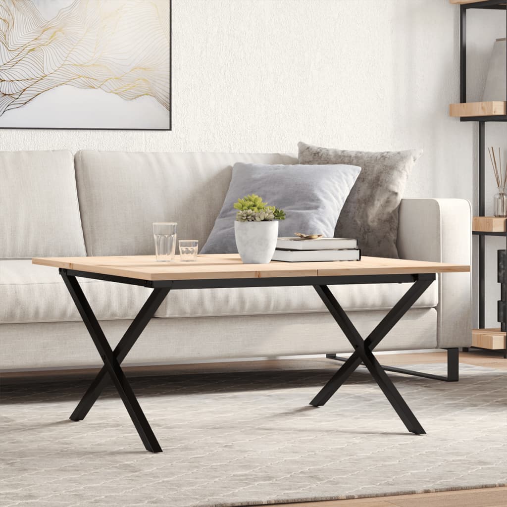Couchtisch X-Gestell 80x80x45cm Massivholz Kiefer und Stahl