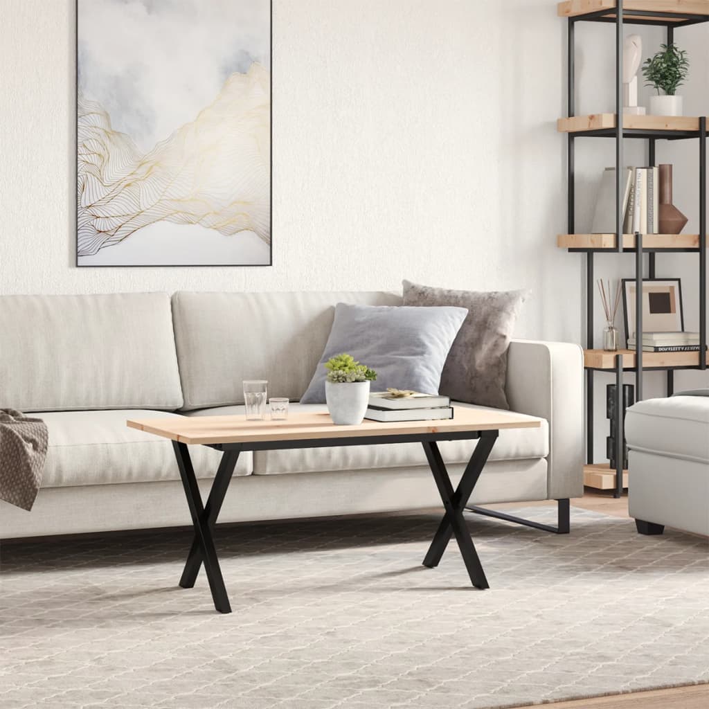 Coffee table X-frame 90x40x45cm solid pine and cast iron