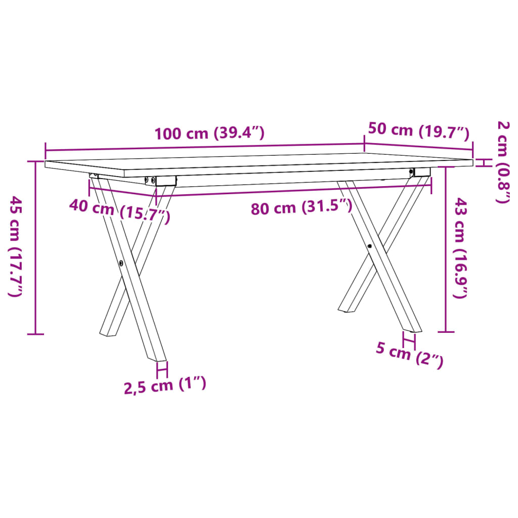 Couchtisch X-Gestell 100x50x45 cm Massivholz Kiefer & Stahl