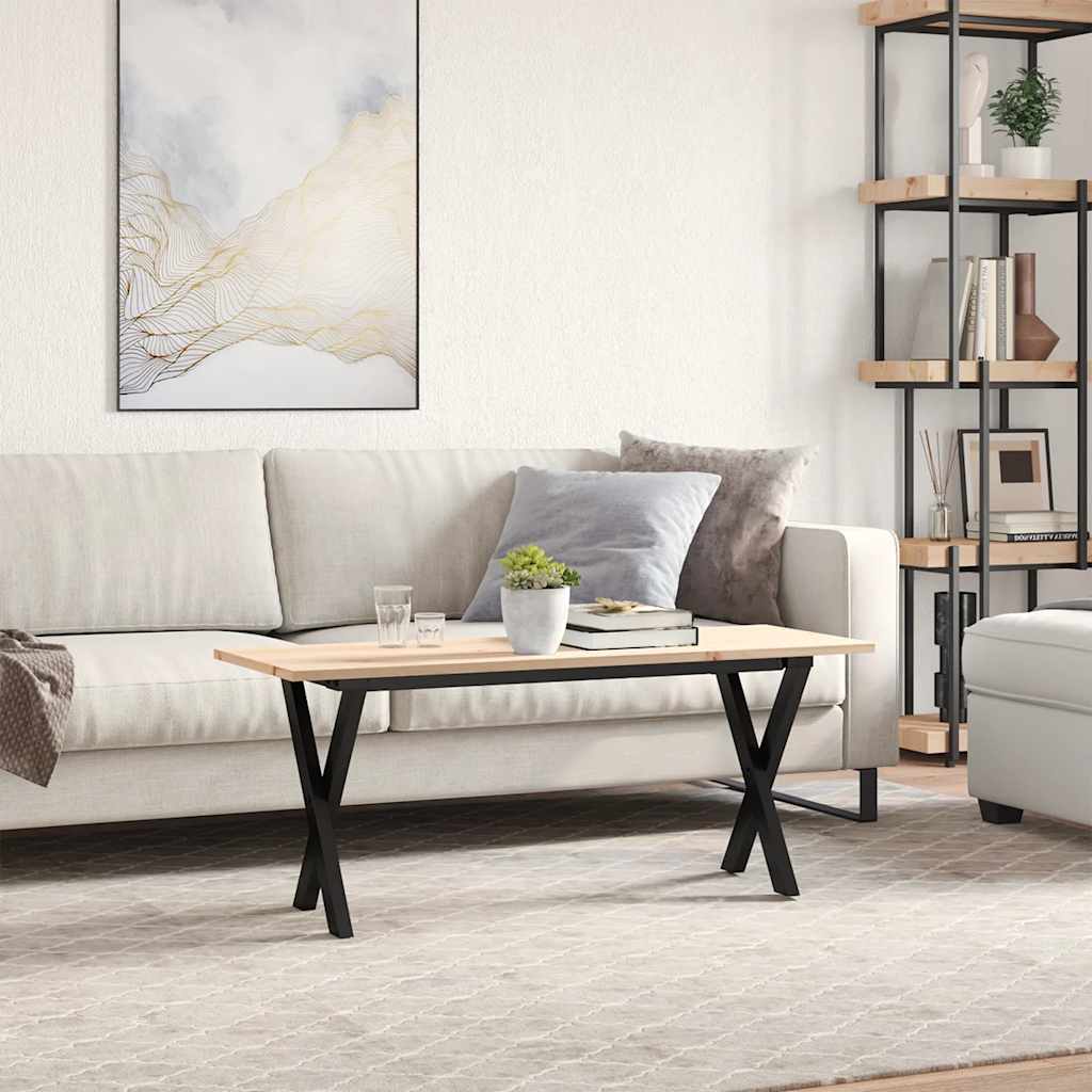 Couchtisch X-Gestell 110x40x45 cm Massivholz Kiefer & Stahl