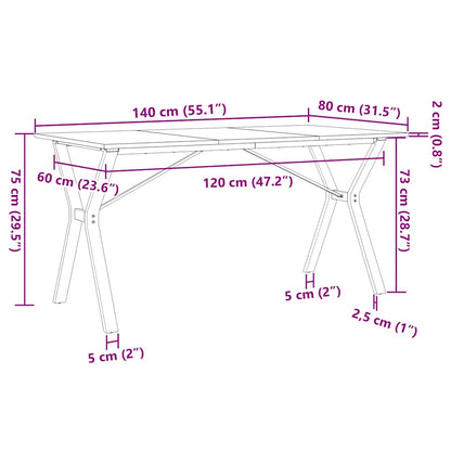 Esstisch Y-Gestell 140x80x75 cm Massivholz Kiefer und Stahl