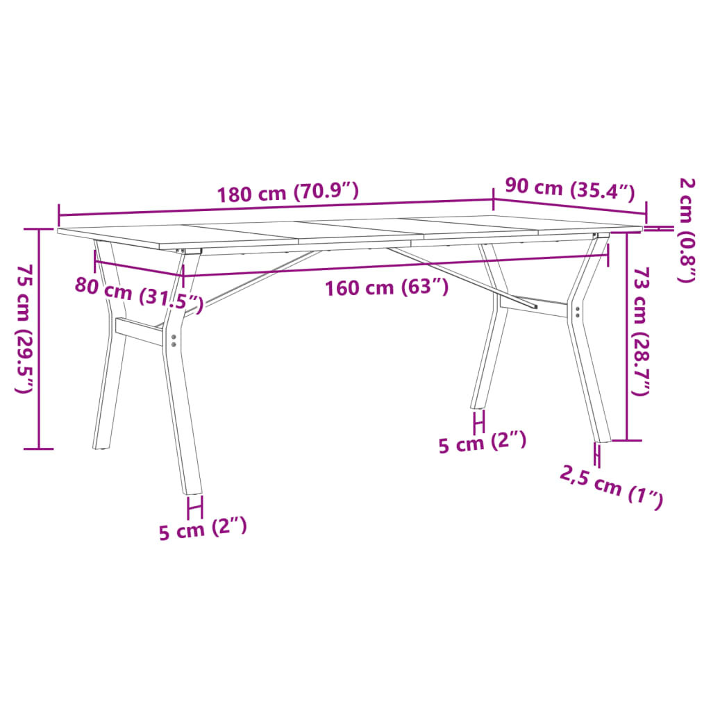 Esstisch Y-Gestell 180x90x75 cm Massivholz Kiefer und Gusseisen