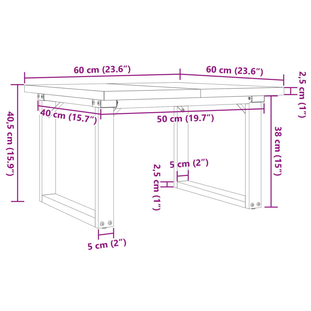 Coffee table O-frame 60x60x40.5cm solid pine wood &amp; cast iron