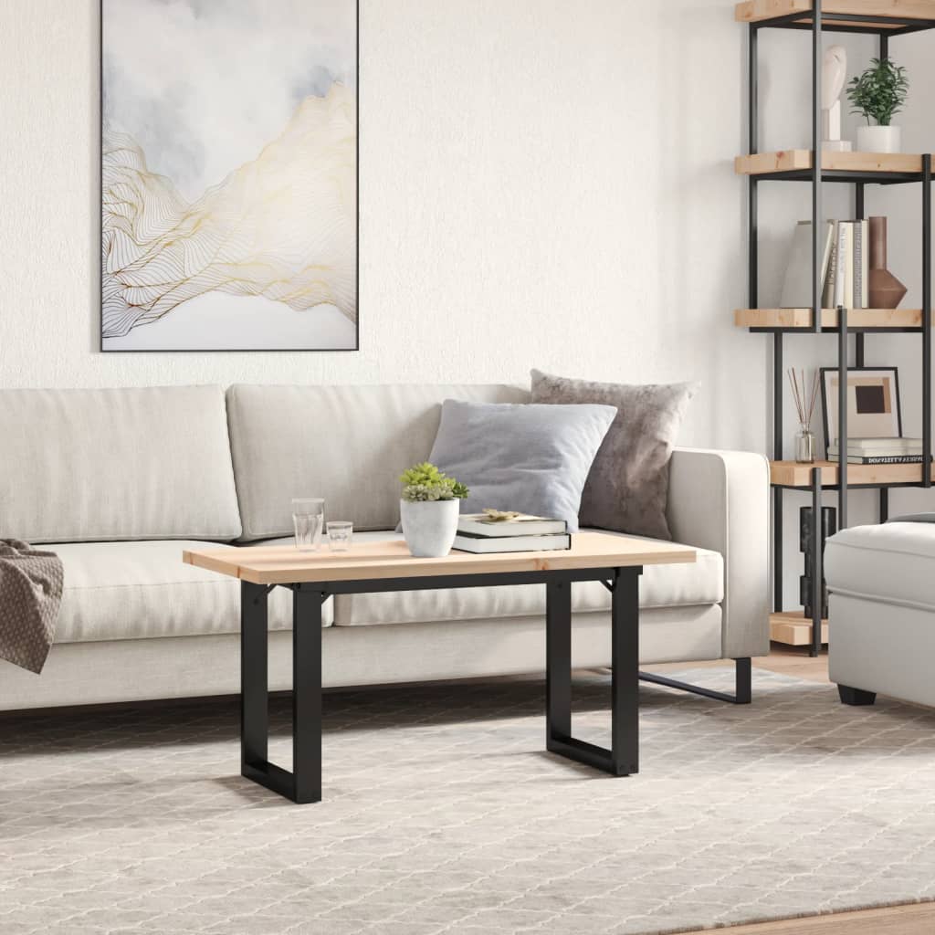 Coffee table O-frame 90x40x45.5cm solid pine &amp; cast iron