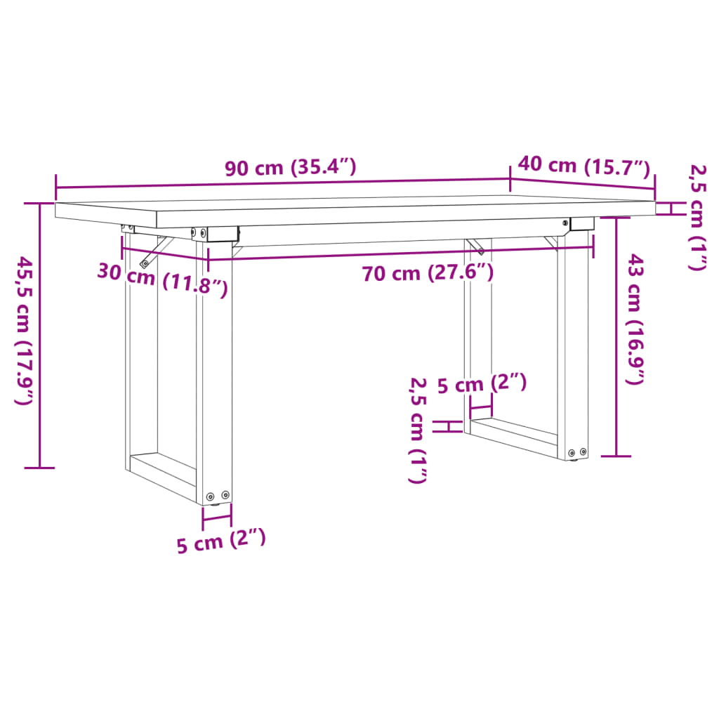 Coffee table O-frame 90x40x45.5cm solid pine &amp; cast iron