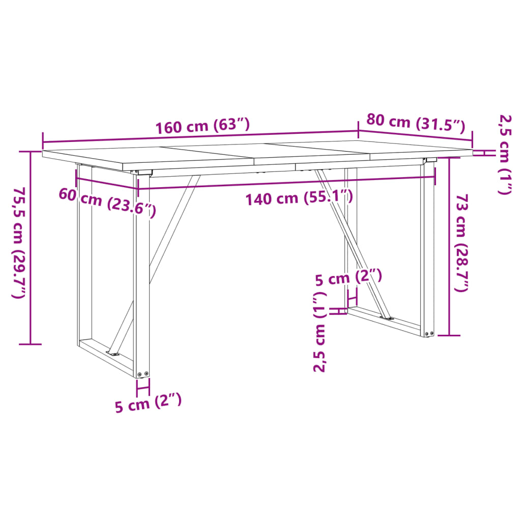 Esstisch O-Gestell 160x80x75,5 cm Massivholz Kiefer & Gusseisen