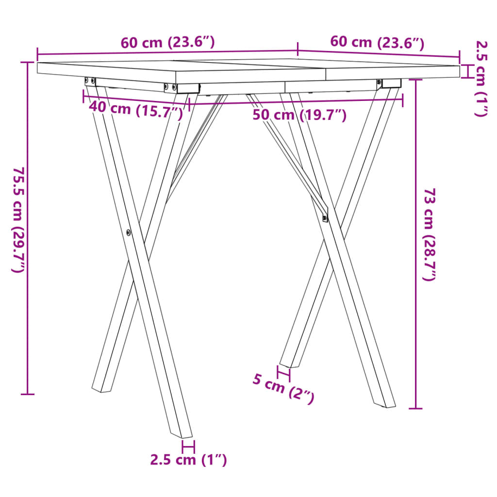 Esstisch X-Gestell 60x60x75,5cm Massivholz Kiefer und Gusseisen