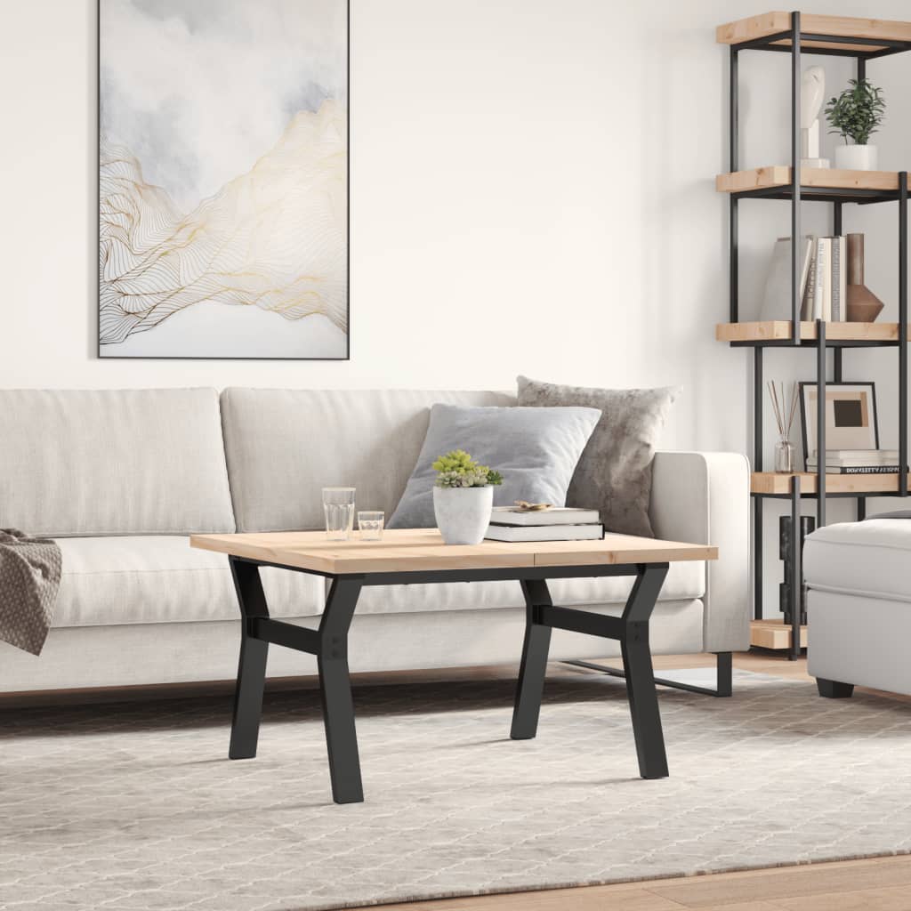 Table basse structure en Y 80x80x45,5cm pin massif et acier
