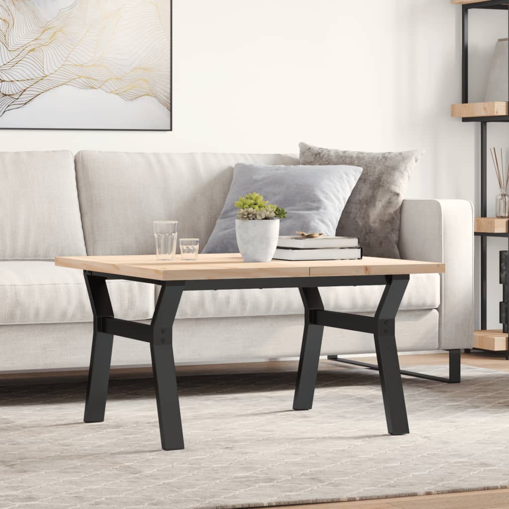 Table basse structure en Y 80x80x45,5cm pin massif et acier