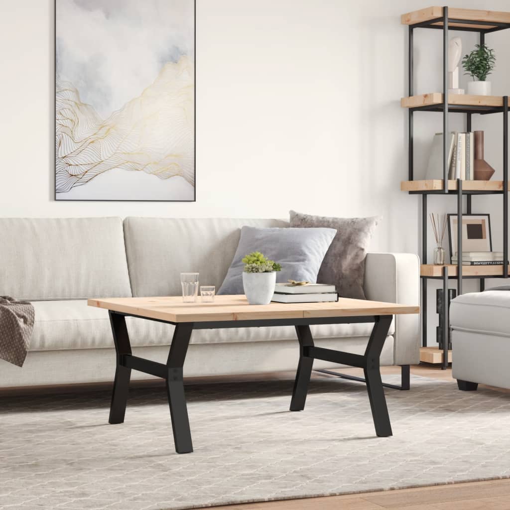 Coffee table Y-frame 90x90x45.5cm solid pine &amp; cast iron