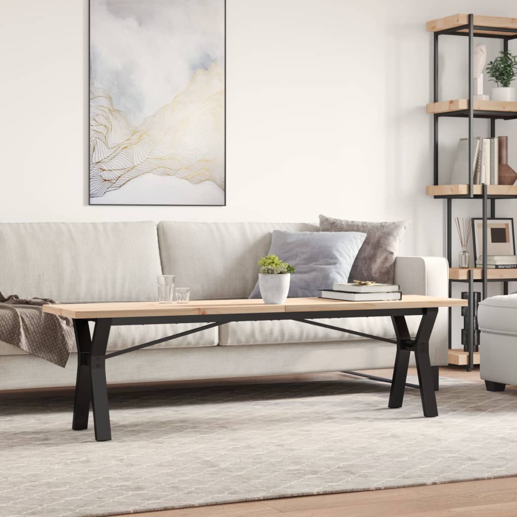 Coffee table Y-frame 160x40x45.5 cm solid pine wood cast iron
