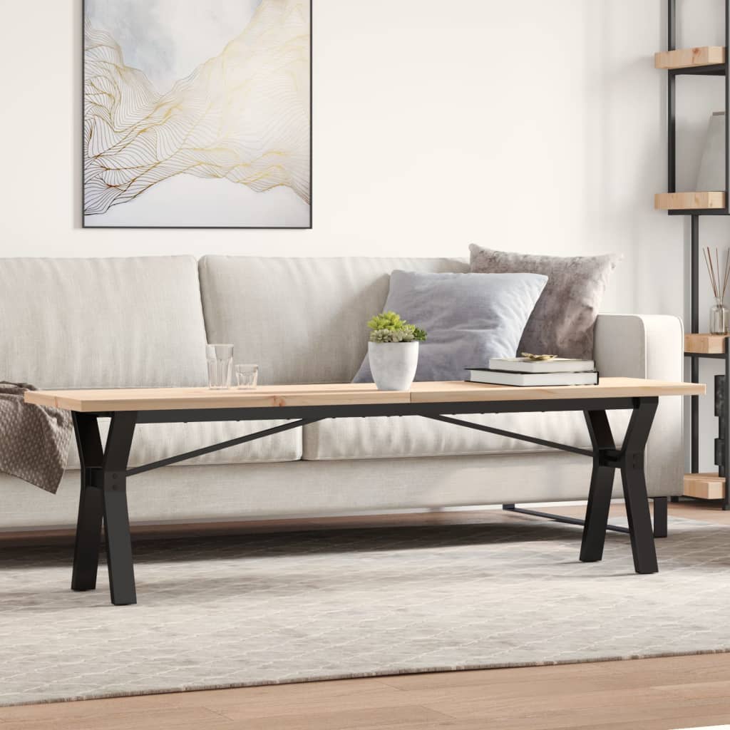 Coffee table Y-frame 160x40x45.5 cm solid pine wood cast iron