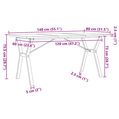 Esstisch Y-Gestell 140x80x75,5 cm Massivholz Kiefer & Stahl