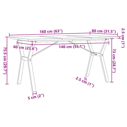 Esstisch Y-Gestell 160x80x75,5 cm Massivholz Kiefer & Stahl