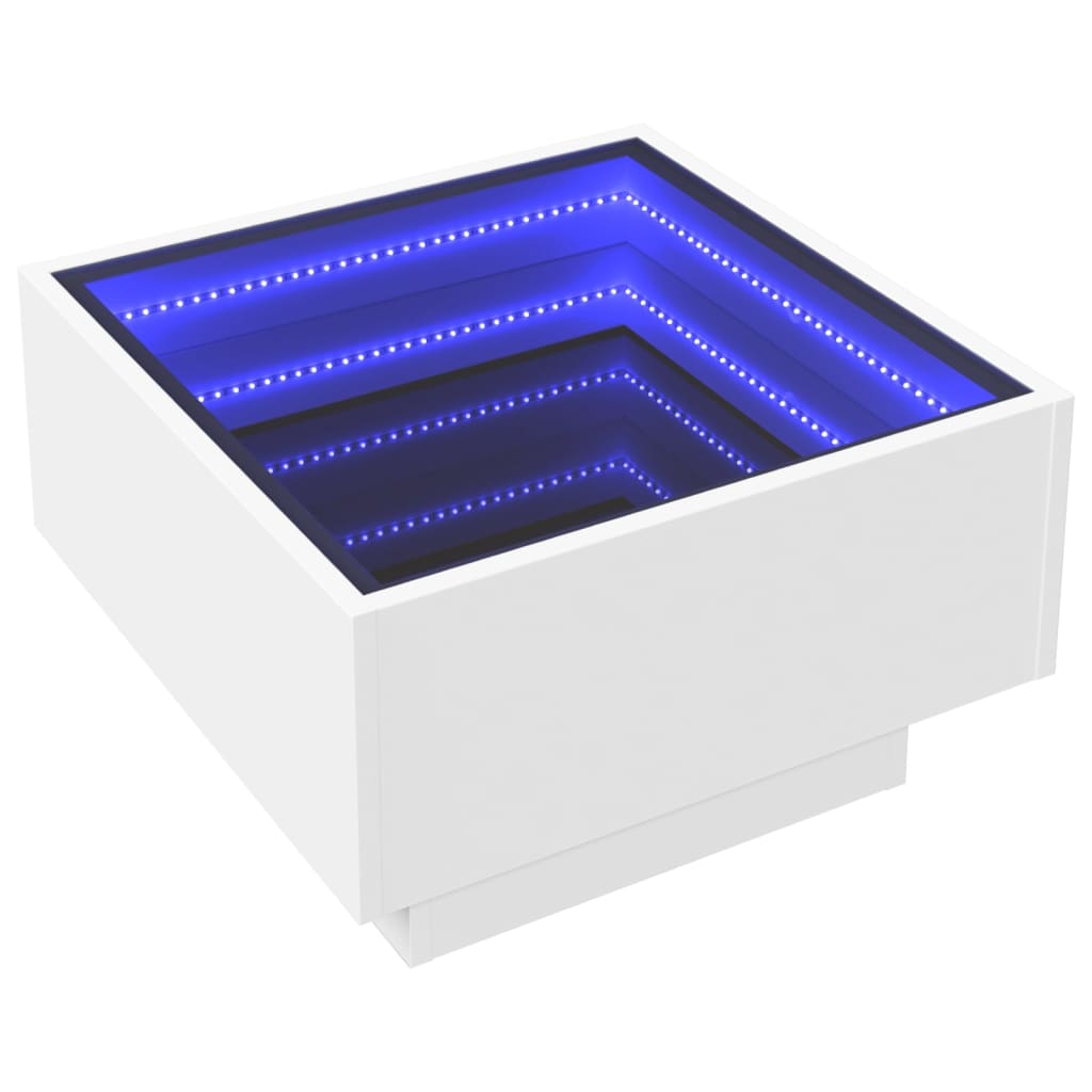 Table basse LED blanche 50x50x30 cm en bois