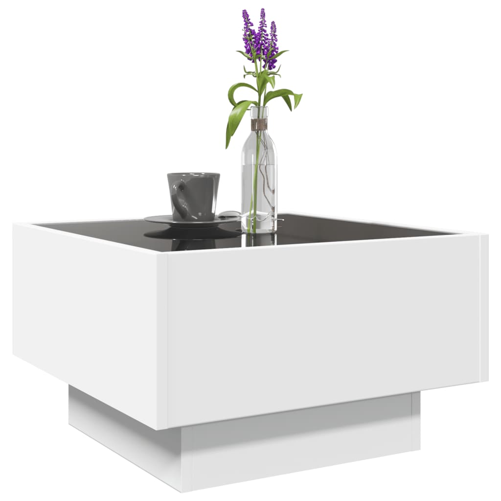 Table basse LED blanche 50x50x30 cm en bois