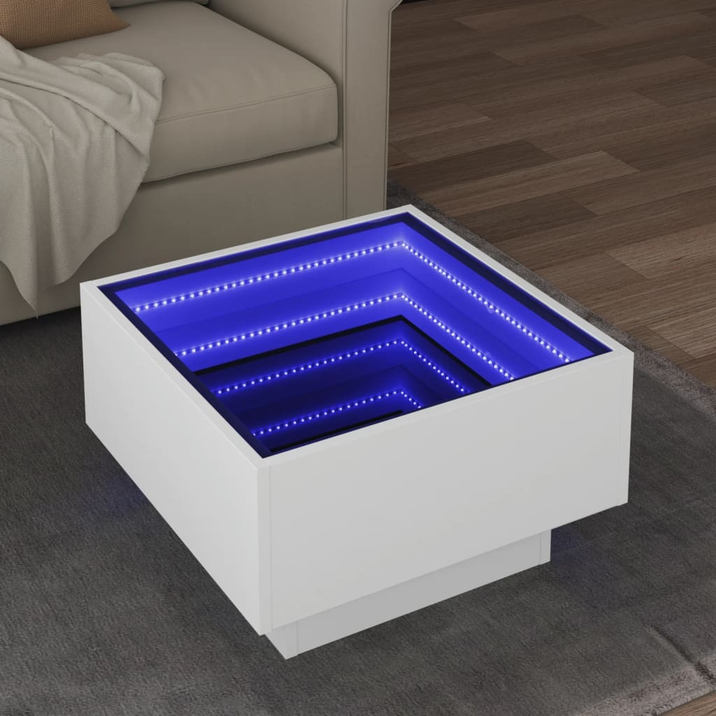 Table basse LED blanche 50x50x30 cm en bois