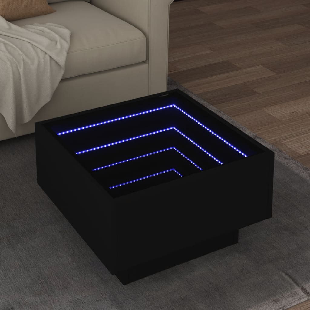 Table basse LED noire 50x50x30 cm en bois