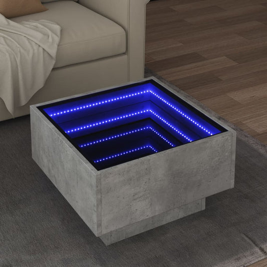 Table basse LED gris béton 50x50x30 cm en bois