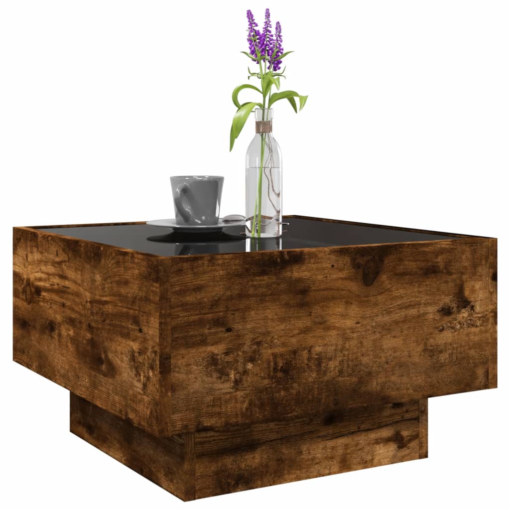 Table basse LED chêne fumé 50x50x30 cm matériau bois