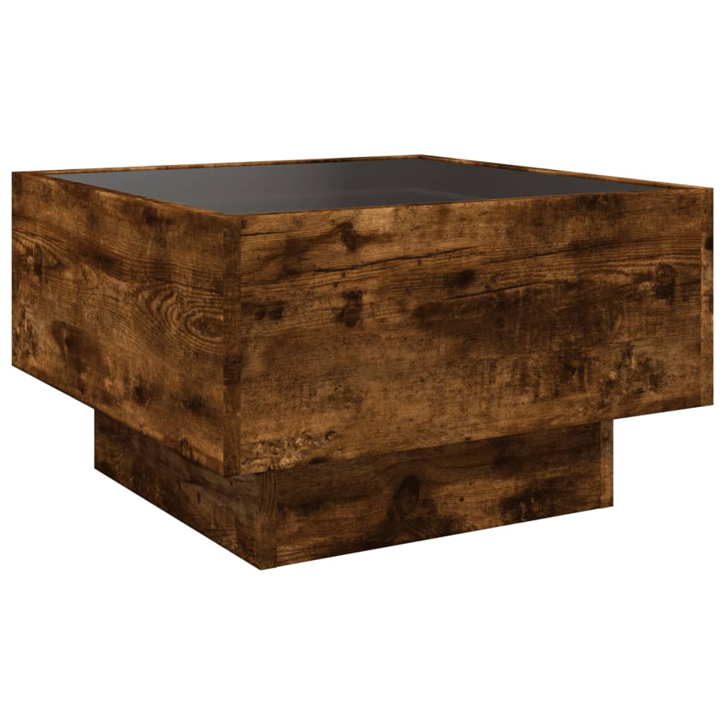 Table basse LED chêne fumé 50x50x30 cm matériau bois