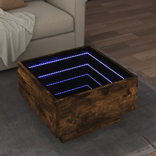 Table basse LED chêne fumé 50x50x30 cm matériau bois