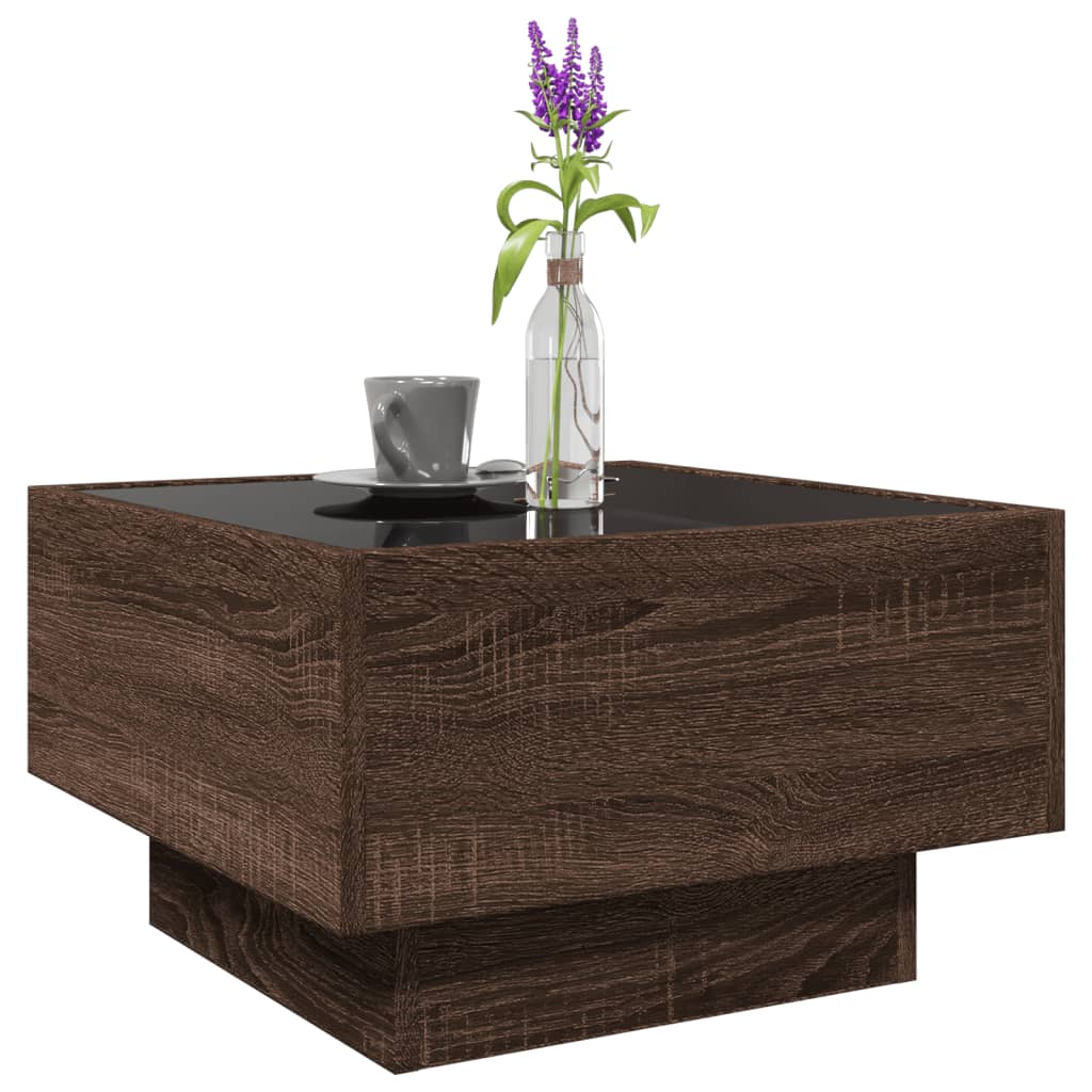 Table basse LED aspect chêne marron 50x50x30 cm matériau bois